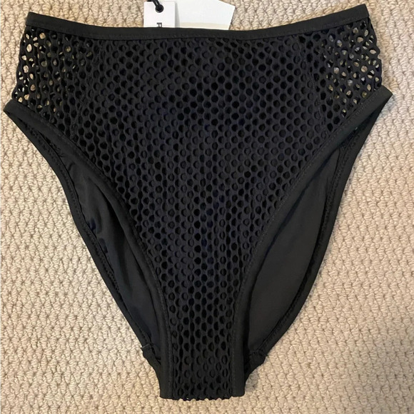 NWT Robin Piccone black size small high waisted swim brief crochet lace - Picture 4 of 6